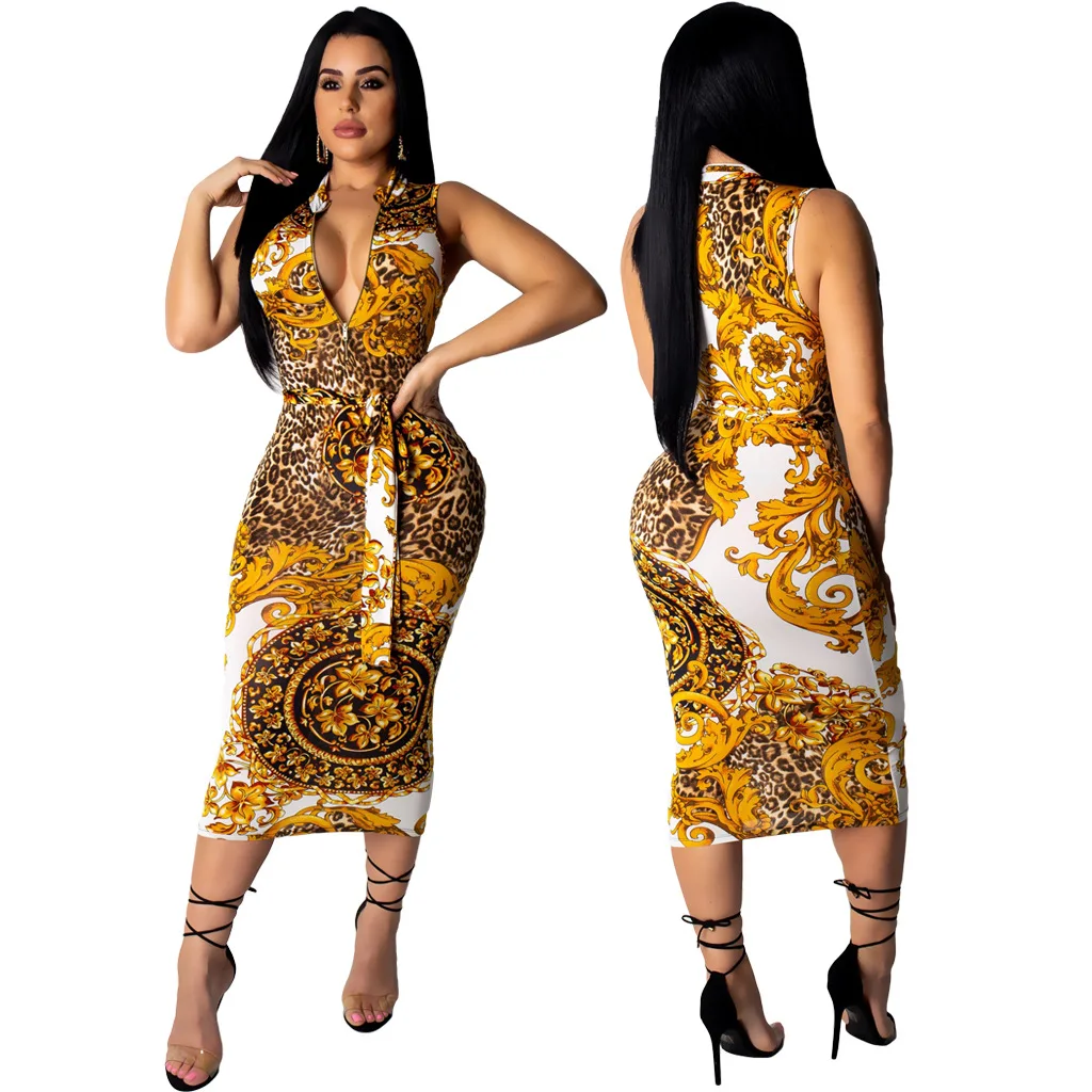 Новинка весна/лето 2019, модная Новая африканская одежда, модное сексуальное платье на молнии с принтом