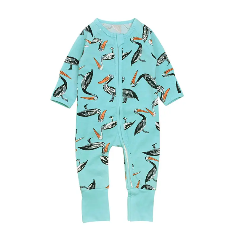 2018 Infant Baby Boys Romper Autumn Long Sleeve Zipper Bird Romper