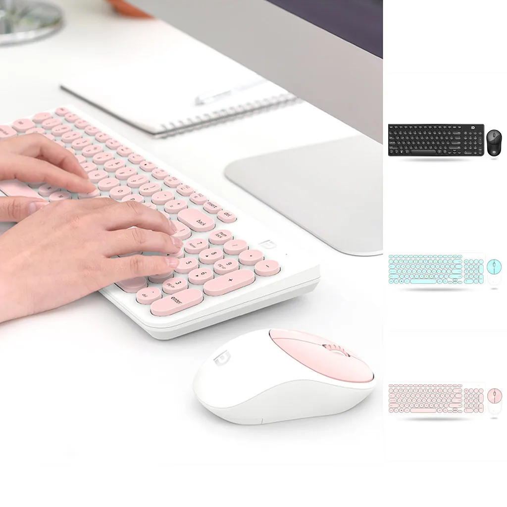 

2,4G Wireless Keyboard And Mouse Set USB Ergonomics Game Round Punk Keycap Keyboard Mouse Ik6630