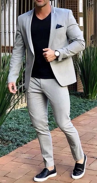 Классический Повседневный модный светло-серый мужской костюм Формальное тонкое платье мужское платье Жених 3 шт пиджак брюки жилет