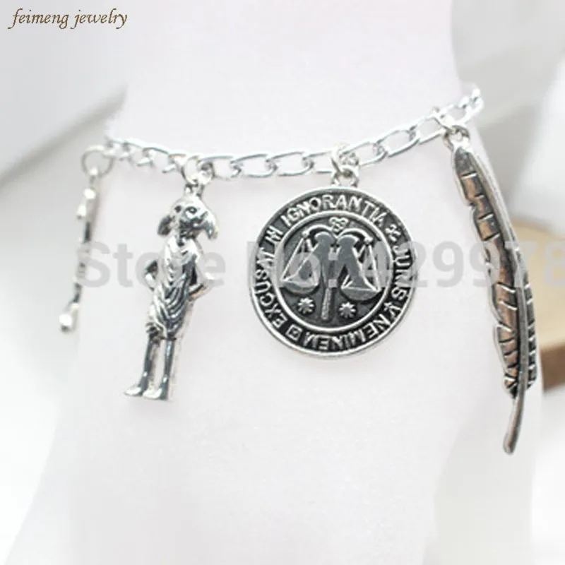 

Jewellery Silver Plated Charm Bead Bracelet with 4x Potter Charms Available in 4 Sizes For Christmas Gifts