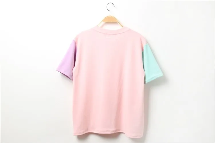 Летние Стильные Модные женские футболки в стиле Харадзюку Kawaii, хлопковые футболки с коротким рукавом, милые женские топы, розовые футболки