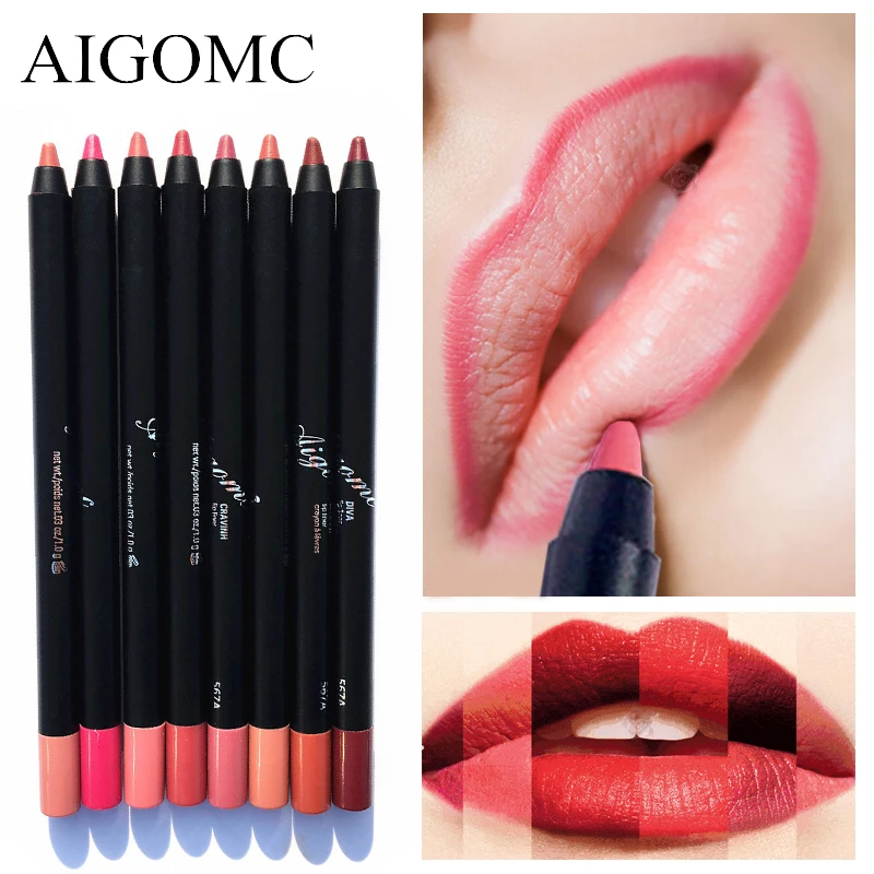 Aigomc, 8 цветов, губная помада, подводка для губ, водостойкие Карандаши для губ, стойкие пигменты, телесный цвет, брендовая ручка для макияжа