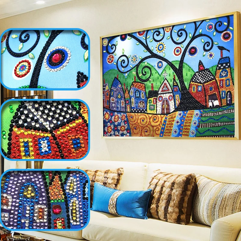 RUBOS DIY Diamond Embroidery House Abstract Art Religion Diamond Painting Mosaic Scenery 5D Big Bead Pearl 3D Crystal Glass Sale (22)