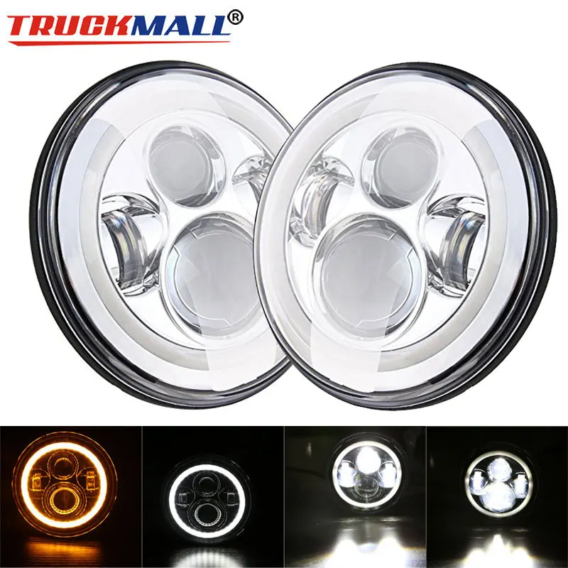 

Black/Chrome Super Slim 7inch LED Headlights Halo Ring Headlamps with Amber Turn Signal for Jeep Wrangler Lada 4x4 urban Niva