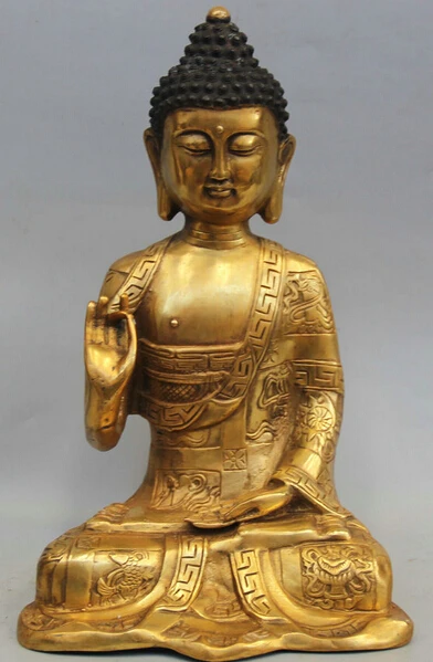 

11" Tibet Tibetan Buddhism Bronze Gild Seat Shakyamuni Amitabha Buddha Statue 1 R0710