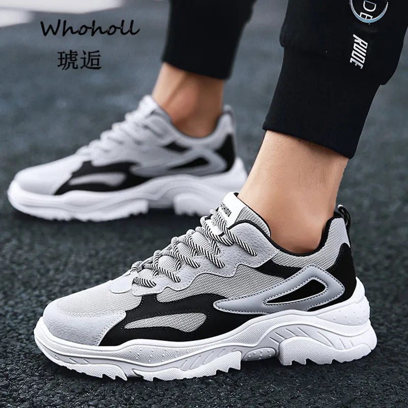 

Whoholl Comfortable Men Shoes Big Size 39-44 Breathable Fashion Casual Shoes Men 2018 Hot Selling Lace Up Mesh Sneakers Mens