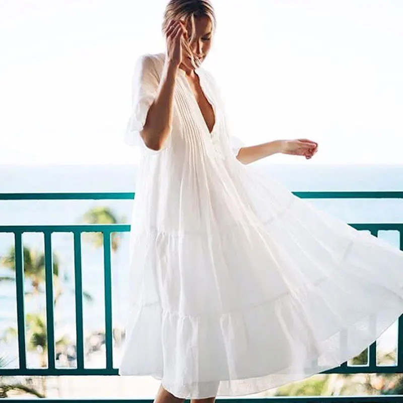 

Beach Outings For Women Coverup Dresses 2019 Bathing Suit Cover Up Swimwear Pareo Dress Loose Cotton Animal FMZXG Swim