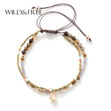 Свободные и свободные богемные женские браслеты из натурального камня, Летние регулируемые плетеные браслеты с подвеской в виде цветка, ювелирных изделий ручной работы