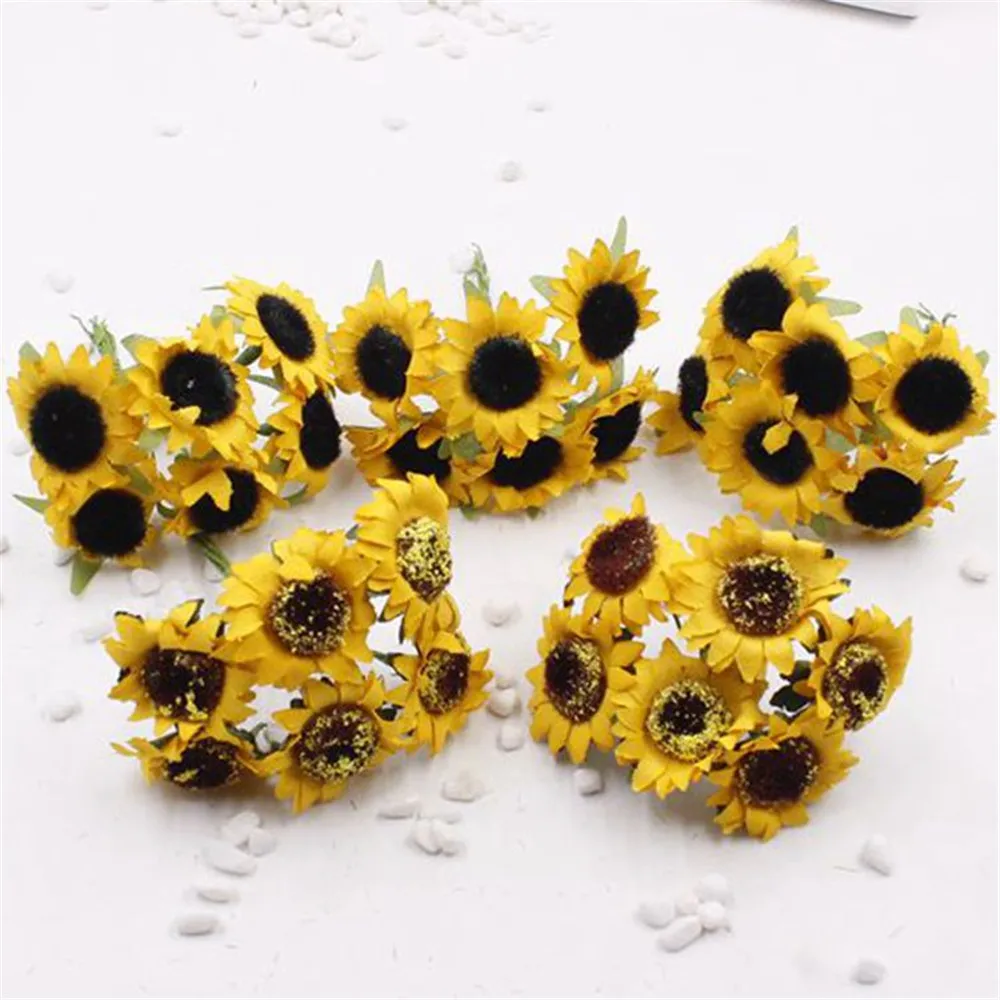 New 6 pieces / batch DIY simulation yellow sunflower artificial plastic