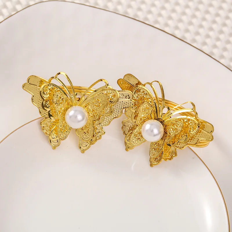 

6PCS Metal Butterfly Pearl Napkin Napkin Buckle Hotel Supplies