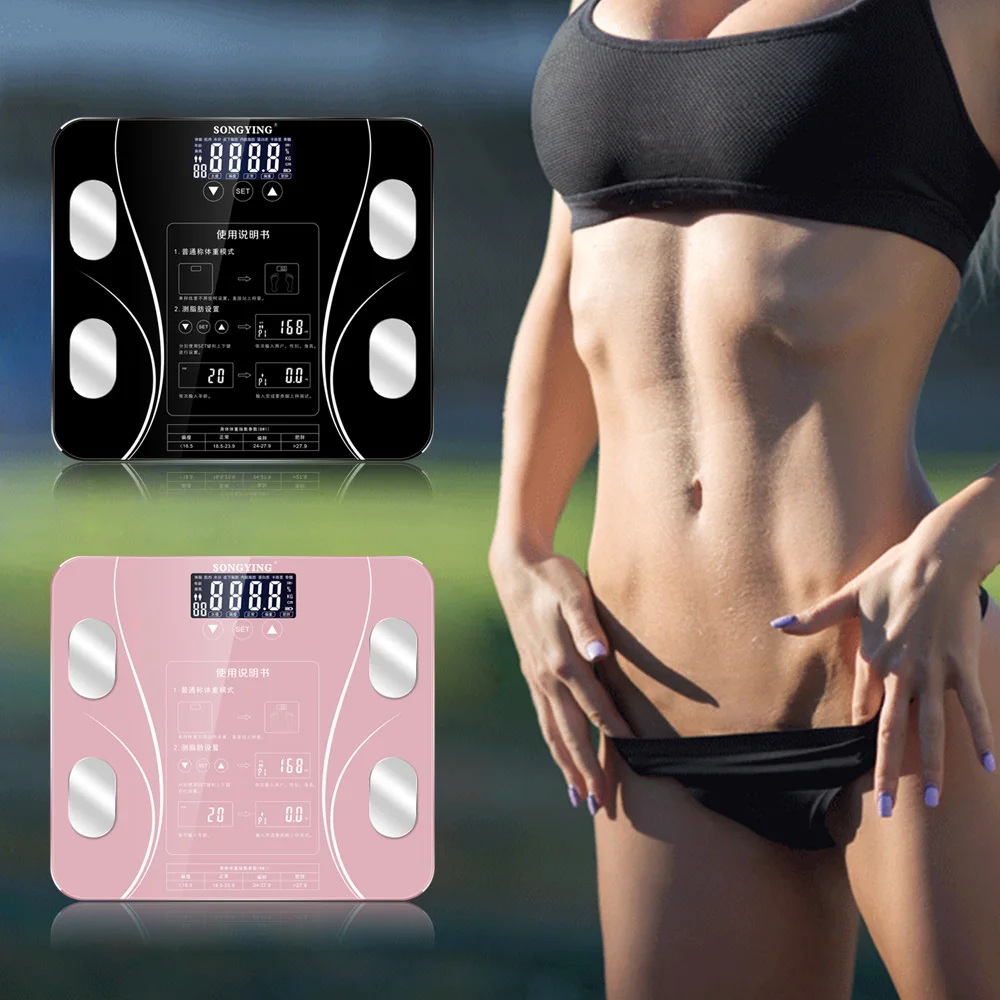 

Glass Platform Digital Body Fat Scale Smart Step-On Technology Measure Tool Weighing Tools Household 180KG 400 Lb Lightweight