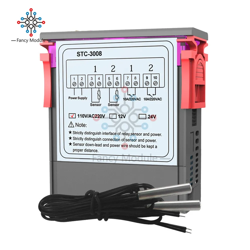 Двойной цифровой регулятор температуры 12 В 24 в 110 В 220 В термостат терморегулятор инкубатор зонд 10 А охлаждение нагрева два реле - Цвет: AC 110V-220V