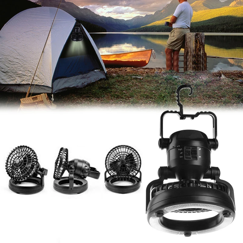 

YAM Portable 2 In 1 Camping Ceiling Fan Light Hanging Tent Lamp Lantern Outdoor 18 LED Lamp