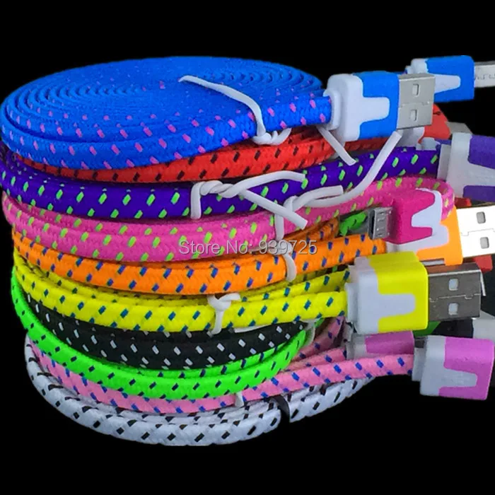 100 шт./лот 2 м 6FT плоским тканным плетеным микро V8 кабель наборы аксессуаров для телефонов для samsung s3 s4 Blackberry HTC