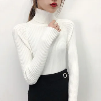 

Hitz Korean stretch slim sleeve head sweater color all-match thick warm turtleneck sweater female backing