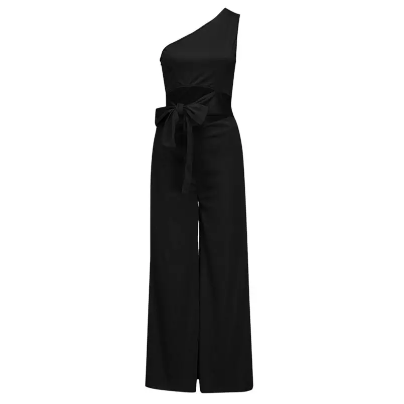 New Summer Women Fit Slim Solid High Waist Lace Up Sexy Off Shoulder Flare Jumpsuits Fashion Holiday Elegant  Jumpsuit #4R07  (18)