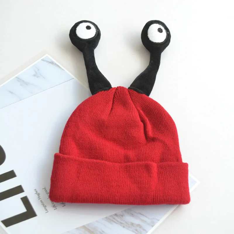 Модные детские шапки; милая детская зимняя шапка с изображением глаз насекомых; теплая вязаная шапка для мальчиков и девочек; шапочка