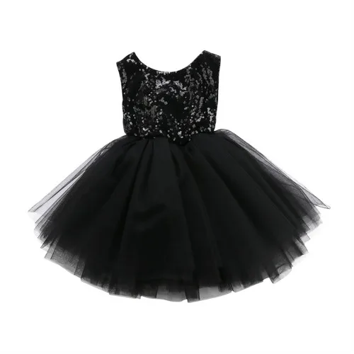 Платье принцессы с блестками для маленьких девочек бальное платье-пачка без рукавов с вырезом на спине, торжественные вечерние платья, одежда, От 1 до 5 лет - Цвет: Черный