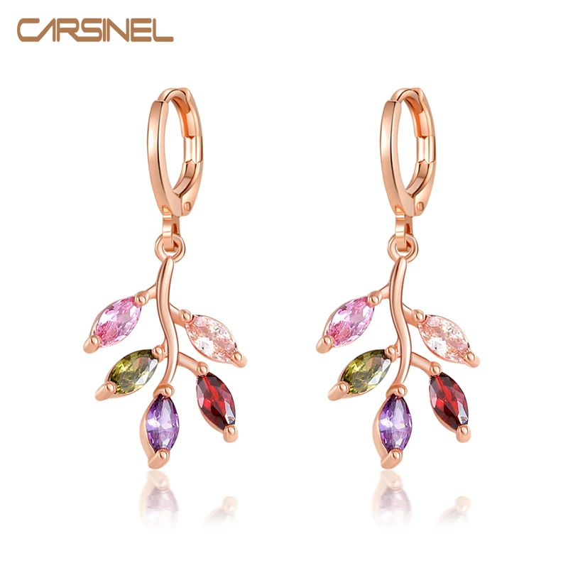 

CARSINEL Brand Rose Gold Color Copper Hoop Earrings For Women Jewelry Fashion Colorful Cubic Zirconia Earring Pendientes Jewelry
