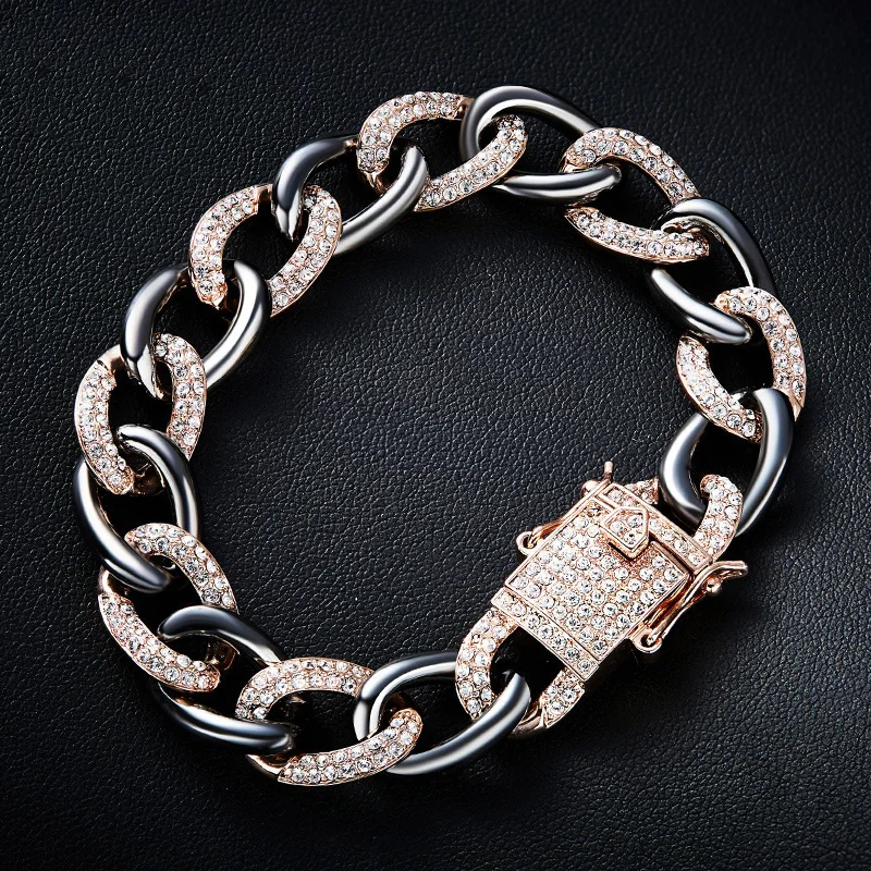 

12mm Round Cuban Miami Chain Bracelet Men Hip Hop Half CZ Paved Bling Iced Out Cuban Link Chain Bangle Bracelets Jewelry