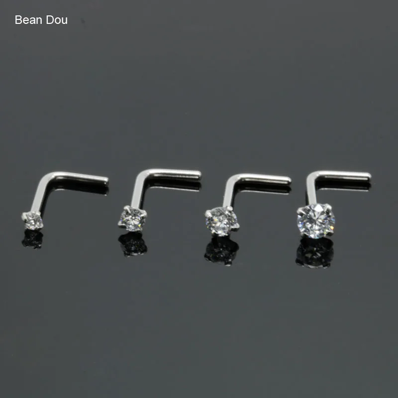 Fashion Nose Studs Nose Rings 316L Titanium Steel Cubic Zirconia 1.5mm 2.0mm 2.5mm 3.0mm  L Shape 20G Women`s Piercing Jewelry2