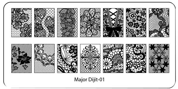 Новое Прибытие 6.5*12.5 см кружева DIY Шаблона Nail Art Польский Штамповка Плиты 3D Шаблон Трафареты Для Ногтей штамп для плиты пластины для стемпинга - Цвет: Major Dijit 01