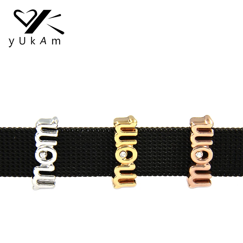 

YUKAM Jewelry Crystal Rhinestone Best Mom Slide Charms Keeper for Stainless Steel Mesh Keeper Bracelets Making Mothers Day Gifts