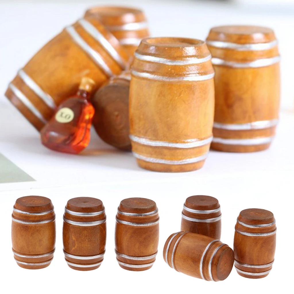 6 Pcs 1/12 Dollhouse Furniture Doll house Miniature Beer Barrel Cask Model Room Accessories Simulation Toys dolls accessories
