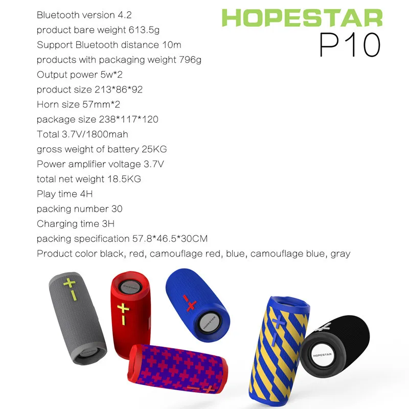 HOPESTAR P10 Портативный беспроводной Bluetooth 4,2 динамик поддержка USB мощность Bnak TF fm-радио открытый 3D стерео динамик s Музыкальная Коробка