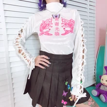 Harajuku Карп китайские буквы Добро пожаловать с длинным рукавом укороченный топ Водолазка бинты Футболка крест выдалбливают бархат укороченная футболка