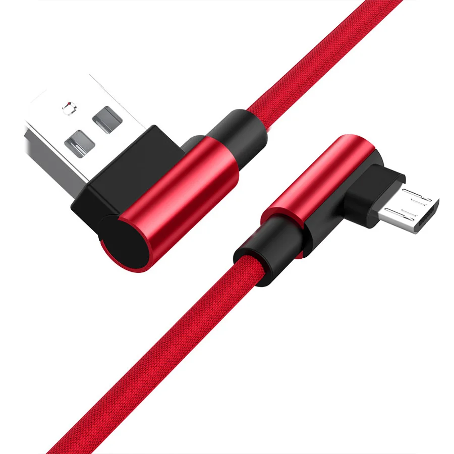 

1m 90 Degree Elbow Cable Fast Charger USB Cord 2.4A Nylon Braided Data Micro USB Cable For Samsung Xiaomi Huawei HTC Oneplus
