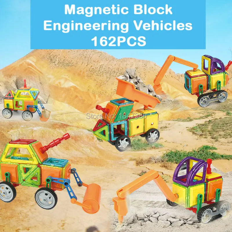 

Magnetic Designer Building Blocks Tiles DIY Model Blocks Construction Truck Engineering Vehicle Educational Assemble Bricks Toy