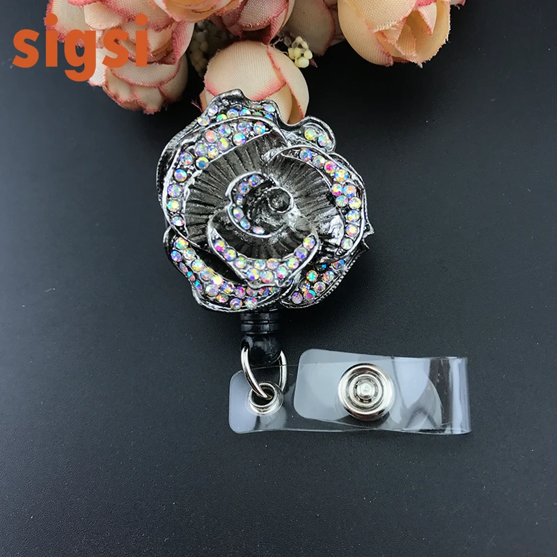 

AB crystal ID badge reel Nurse brooch pins Retractable ID badge holder