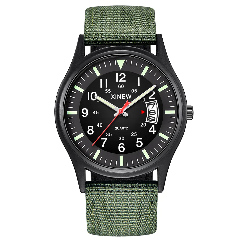 

XINEW Quartz Calendar Watch Men's Men's Fashion Casual Round Dial Canvas Strap Men's Men's Military Quartz Watch #YL5