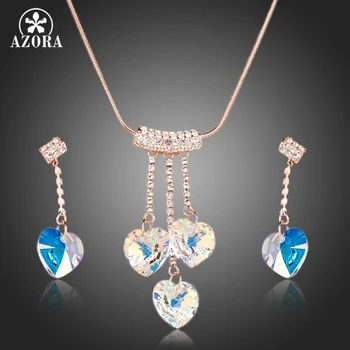 

AZORA Rose Gold Color Heart Austrian Crystal Pendant Necklace and Drop Earrings Jewelry Sets TG0145