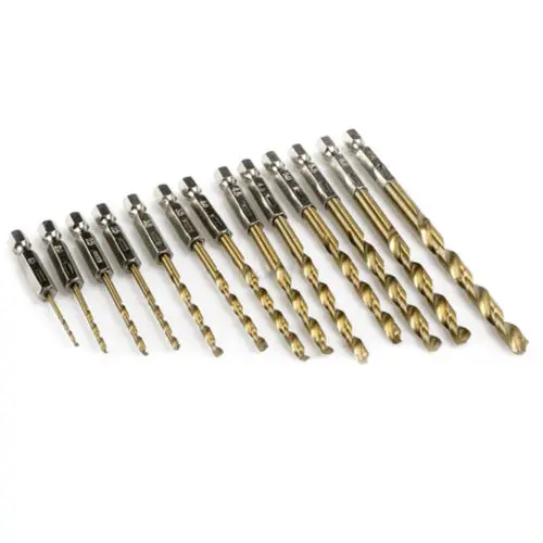 13pcs/lot HSS High Speed Steel Titanium Coated Drill Bit Set 1/4 Hex Shank 1.5-6.5mm