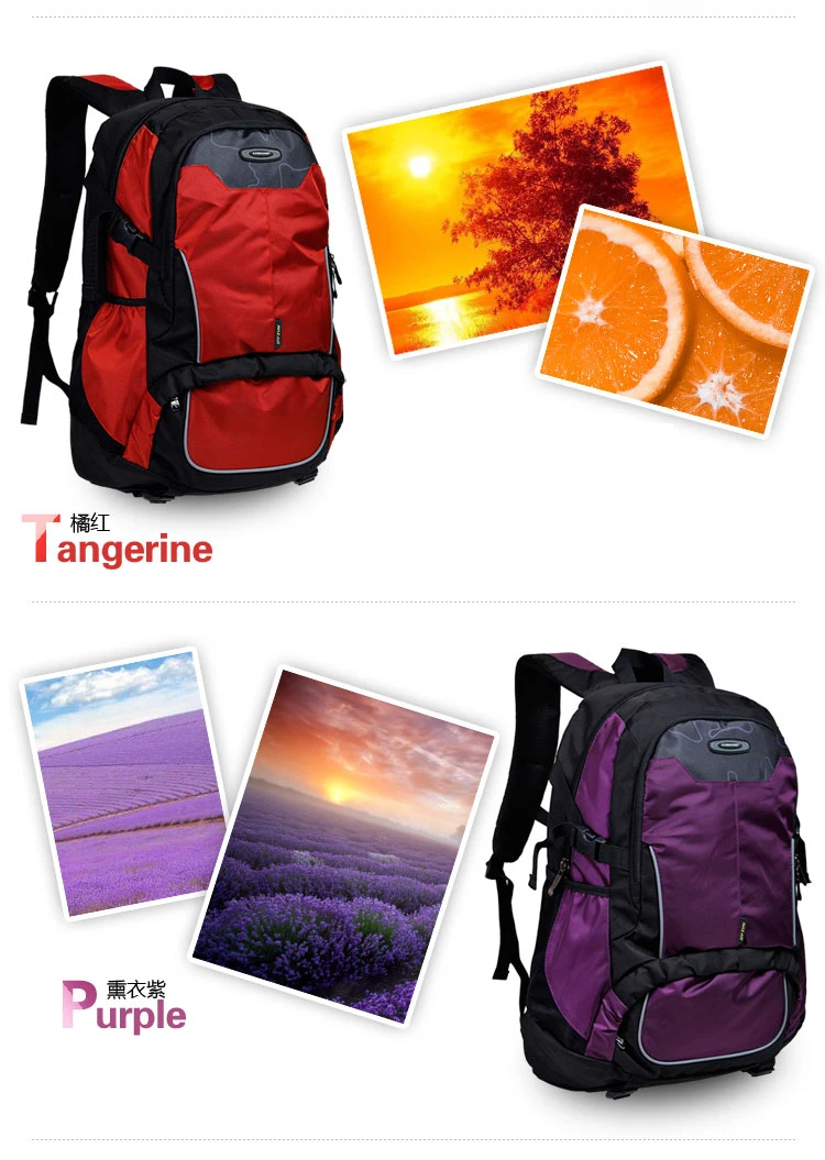 Большая емкость 39l Цвет-контраст водонепроницаемый нейлон флуоресценции женщины рюкзак путешествия рюкзак дорожная сумка для ноутбука