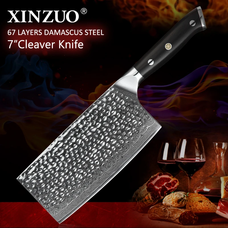XINZUO 7 ''дюймовый нож VG10 Дамасская сталь кухонный нож брендовые мясники Кливер ножи удобный натуральный эбонитовый ручка