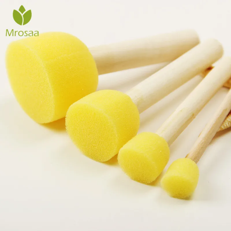 

Mrosaa 4PCS/Set Sponge Painting Brush Original Sponge Wooden Handle Graffiti Paint Brushes For Kids Drawing Decor Art Wall Tool
