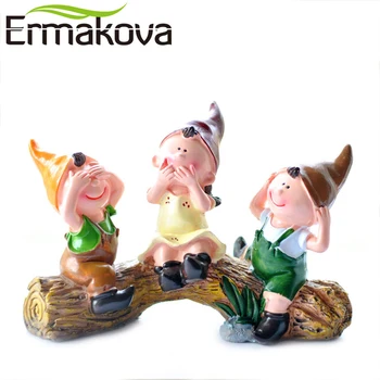 

ERMAKOVA Resin Rural Style Landscape Three Dolls Sitting on Tree Stump Figurine Wedding European Pastoral Fairy Garden Decor