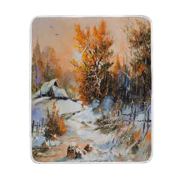 

Oil Painting Winter Landscape Blanket Soft Warm Cozy Bed Couch Lightweight Polyester Blanket Throw