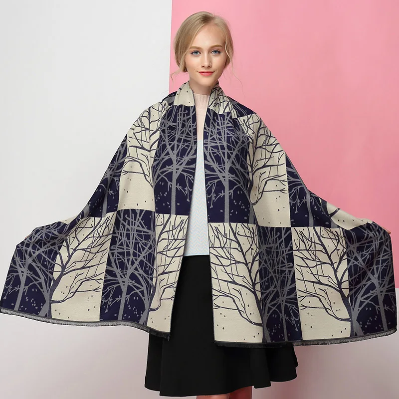 

Women Cashmere Scarves High-quality Ladies Winter Fashion Comfortable Thick Warm Trees Print Pashmina Shawl Women Wraps