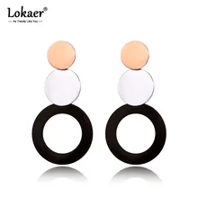 Lokaer Гипербола Нержавеющая сталь черный/розовое золото в сочетании круг Стад Серьги Bohemia Style креативные ювелирные изделия для Для женщин E19101