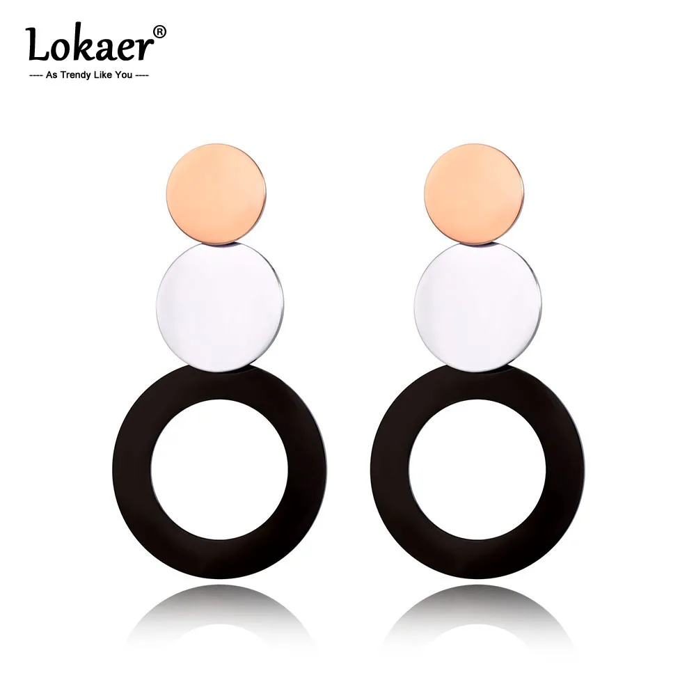 

Lokaer Hyperbole Stainless Steel Black/Rose Gold Combined Circle Stud Earrings Bohemia Style Creative Jewelry For Women E19101