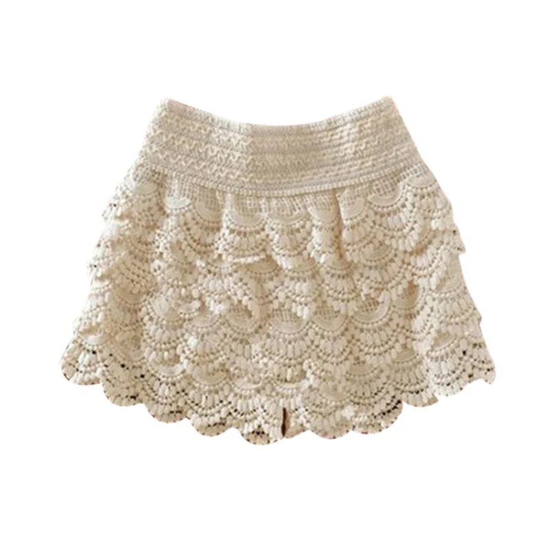 Summer Fashion Womens Shorts Lace Crochet Elastic Waist Slim Short Pants