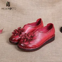 Prova perfetto/ дизайн, популярная универсальная женская обувь на плоской подошве, повседневная обувь ручной работы из натуральной кожи с цветочным узором