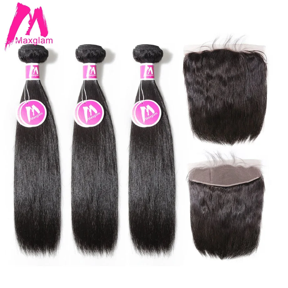 

Maxglam Raw Indian Straight 3 Human Hair Bundles with Frontal Remy Lace Frontal Closure with Bundles Hair Extension FreeShipping