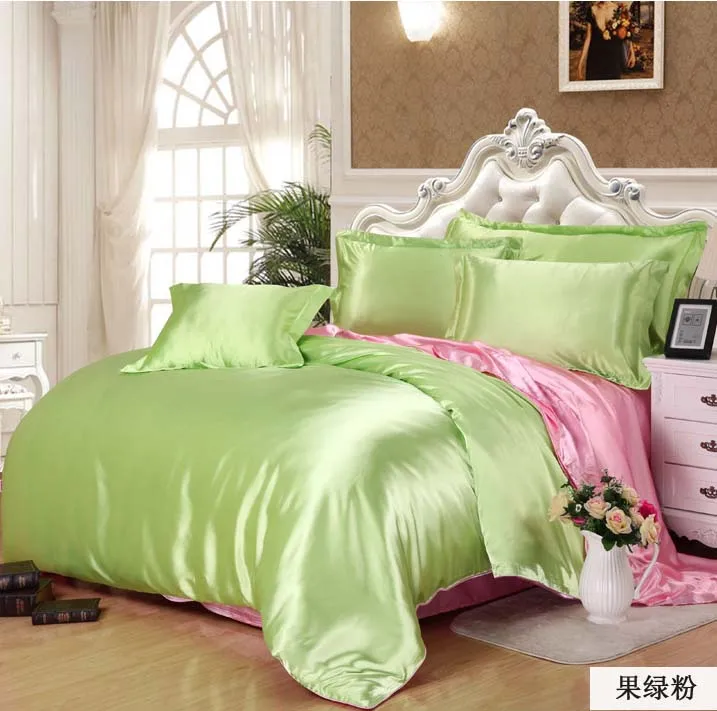 Близнец полный Queen King size шелковый атлас 3/4 шт постельное белье Королевского Ice Silk