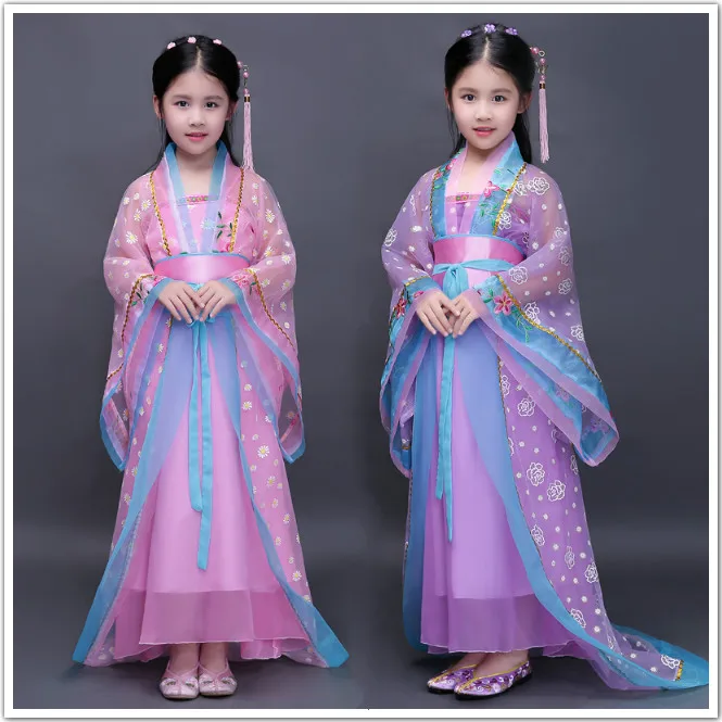 

kids traditional chinese dance costumes children girls green sleeve fan hanfu dress child clothing ancient chinese dance costume